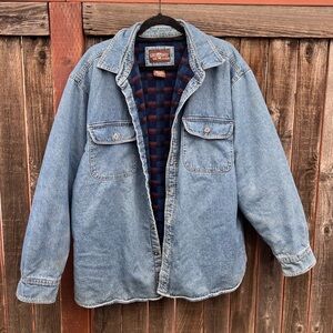 Levi's Blue Denim Jacket with Red and Blue Plaid Lining